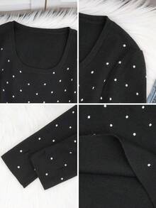 秋冬季可爱圆领杏色波点女式毛衣，黑色新年圣诞节套头衫度假款 - 黑色 - 查看 7