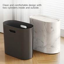 LOVEWE 1 Set 3.7-Gallon Odor-Proof Trash Cans (Double Bucket, Plastic), Marble & Wood Grain With Handles/Push-On Lids - 白色 - 查看 7