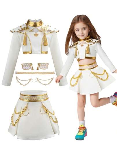 Demon Costume Hunters Skirt Set For Girls Kids Dance Outfit Set Halloween Carnival Cosplay Matching Outfits Birthday Party Gift Children Fancy