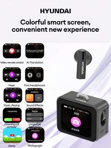 现代HY-C19智能AI翻译蓝牙耳机，半入耳式智能多功能触控屏高品质音频游戏模式，遥控拍摄，无线耳机，兼容智能手机和电脑 - 彩色 - 查看 6