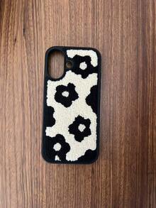 1pc Multi-Color IP16, INS Plush Black Flower Phone Case Suitable For IP11, 12, 13, 14, 15, 16, 15/16/12/13/14 ProMax, IP14/11/12/13 Pro, Smartphone Case, Compatible With IP14/15/16 Plus