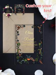 Tarjetas de boda acrílicas románticas - Elegantes invitaciones florales para eventos especiales. Invitación de boda de acrílico transparente, invitación de acrílico elegante con tarjeta de detalles, invitaciones de quinceañera y cumpleaños con flores
