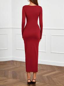 PRETTYGARDEN Women's Spring Fall Wedding Guest Cocktail Midi Dresses Elegant Long Sleeve Bodycon Ruched Dress  Fashion Clothing  New Years Valentine Dresses For Women Vestidos Elegantes De Mujer - 紅色 - 查看 2