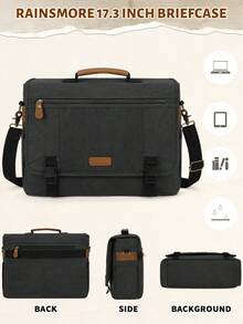 NEWHEY 17英寸男士帆布单肩笔记本电脑包，大容量防水肩包，适用于工作、办公室、旅行、商务、大学等场合。 - 彩色 - 查看 2