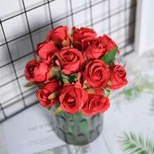 50PCS Large Velvet Artificial Roses 4.14" Real Touch Long Stem Fake Flowers In Bulk For Flower Arrangement, Wedding, Home & Party Decor (White) - Red - View 8
