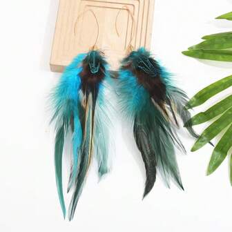 Bohemian Feather Long Hanging Earrings Elegant Style Jewelry Fashion Women's Gift
