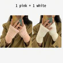 女士可爱时尚抓绒手套，圣诞新年设计，也适合万圣节，柔软保暖，弹性露指设计，柔软保暖内衬，触屏兼容，寒冷天气日常工作必备，时尚休闲风格，防风防寒，保暖防护，（白色/粉色/米色/黑色） - 奢华御寒配饰，女士冬季手套，女士露指手套，冬季时尚穿搭 - 彩色 - 查看 18