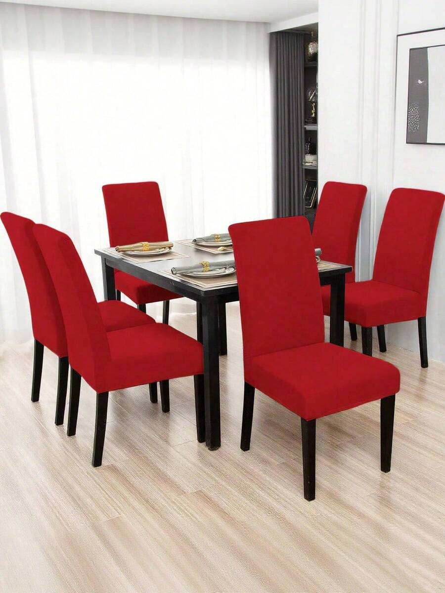 1/4/6 chiếc Vỏ bọc ghế lụa sữa màu trơn, độ đàn hồi cao, chống bụi và chống thấm nước, phù hợp với mọi mùa, phòng khách, khách sạn, nhà hàng, nhà bếp, trang trí nhà cửa, Giáng sinh - Đỏ - Xem 1