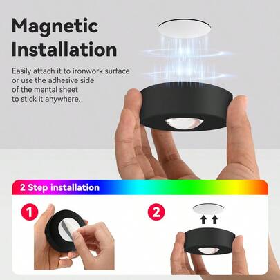 1pc/3pcs Rechargeable Remote Control Under Cabinet Light, Magnetic Installation Spotlights, Dimmable & Color Changing, RGB Lighting Effects
