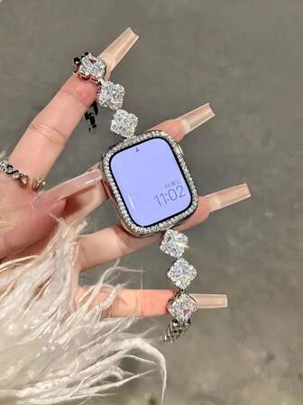 1pc Diamond-Studded Metal Strap Fashionable And Elegant Compatible With Apple Watch Band 38/40/41/42/44/45/49mm Business Simple Women's Watch Band Compatible With Apple Watch Strap Series Ultra/SE/9/8/7/6/5/4/3/2/1