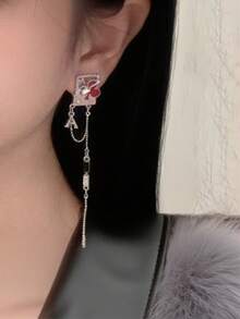 一对独特的撞色格纹心形耳环，时尚别致，是女性的理想珠宝之选，适合日常佩戴或派对场合。 - 彩色 - 查看 2