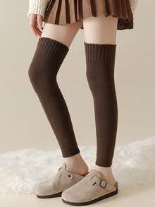 3 Pairs Women's Thick Thermal Lined Knee High Leg Warmers, Fashion JK Style, Autumn/Winter
