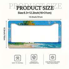 1pc Aluminum License Plate Frame - Coastal Beach Scene With , Rusty Red Roof & Palm Tree - Heavy-Duty Metal Construction - Scratch & Dent Protection - Easy Installation With Pre-Drilled Holes - Fits US Standard Plates - Car Exterior Decoration For Beach House, Tropical Decor - (6.3x12.2 Inches/16x31cm), Beach Theme Decor, Tropical Aesthetic, Vibrant Design, Durable Construction, Vehicle Customization, Weatherresistant Material, Home - 6.3x12.2inch(16x31cm) X1pc - View 3