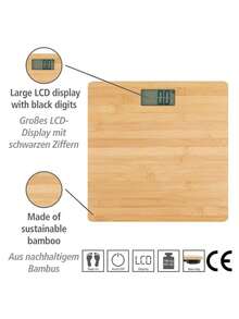 Báscula digital de bambú de bambú con pantalla LCD, báscula de baño de hasta 180 kg  351002 - Color caoba - Ver 2