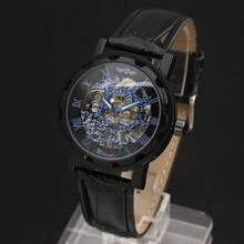 Luxury Luxury Classic Men Black Leather Dial Skeleton Mechanical Sport Wrist Watch Hotsale - 8 - 查看 9