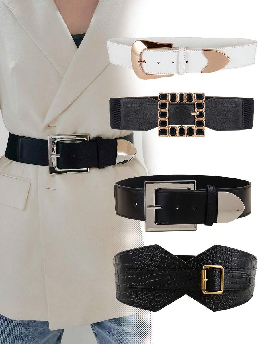 Metal Buckle Elastic Belt Summer, School Fall, Autumn, Halloween - Black - View 1