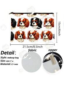 1pc Makeup Bag, Cavalier King Charles Spaniel Cute Illustration Cosmetic Bag, Zipper Closure, Fragrance-Free, Multifunctional Travel Toiletry Makeup Pouch, Suitable As Friendship Gift, Christmas, Birthday, Valentine's Day, Graduation Present For Sisters And Friends,Pouch,Makeup Pouch,Travel Essential - Multicolor - View 2