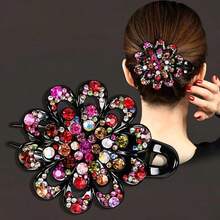 Elegant Floral Rhinestone Hairpin - Ladies Large Duckbill Clip, Perfect Mother's Day Gift, Crystal Flower Decorative Hair Accessories - A - 查看 2