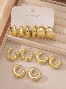 6pcs-12pcs/Set C-Shaped & Water Drop Hoop Earrings For Women - Fashionable Geometric Design, Suitable For Daily Wear & Women Jewelry Gift Earrings