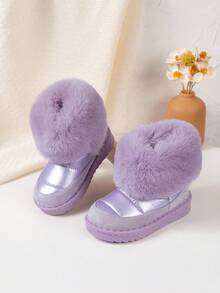 1 Pair Slip-On Purple Winter Children's Warm Plush Shoes, Windproof Christmas Gift, Anti-Slip Snow Boots For Boys & Girls - Purple - View 14