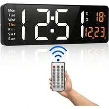 Relojes de Pared Digital de 16 Pulgadas, reloj digital, con Control Remoto, Fecha, Semana, Temperatura, Temporizador, 1224 Horas, para Cocina, Sala de Estar, Aula, Gimnasio, Cochera Naranja