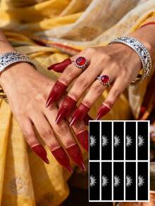 Haina Hand Drawn Hollow Out Finger Nail Flower Finger Template With Multiple Patterns Haina Bride Wedding Party Semi Permanent Finger Skin Painting Waterproof Tattoo Template,Tattoo Stencil - Black - View 17