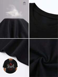 Camiseta informal de moda con estampado de letras en blanco y negro, 2 camiseta con estampado gráfico de letras de dibujos animados, 180 gramos, 100 % algodón puro y pesado. - Negro - Ver 7