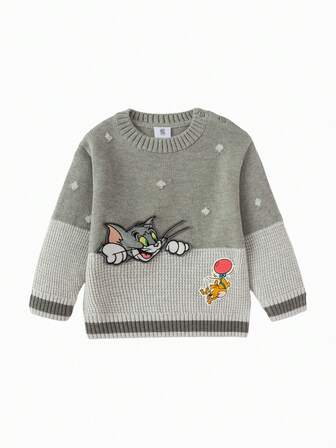 Balabala 汤姆和杰瑞男童刺绣针织毛衣，2025秋冬系列，柔软套头衫