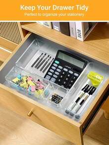 44pcs Transparent Plastic Drawer Finisher Suite, Makeup Organizer,4 Sizes Multi -Functional Bathrooms And Dressing Table Drawers, Cosmetics, Bedrooms, Kitchen Tools And Office Storage Boxes,Storage And Organization,Vanity,Local Warehouse