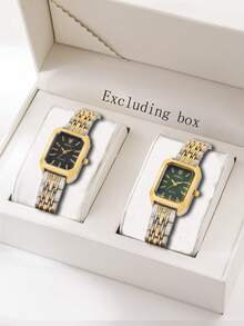 2pcs/Set Luxury Alloy Band Women's Watch, Fashion Square Quartz Wrist Watch Set For Female Students