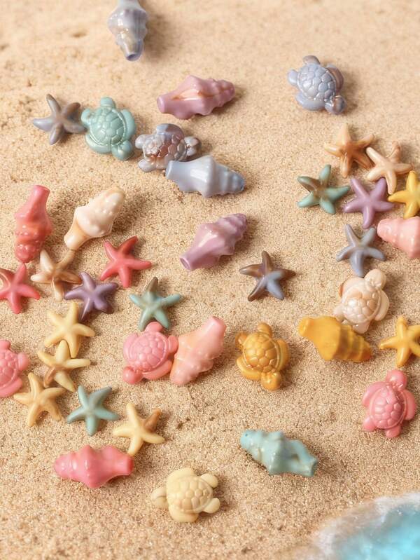 30/40/50pcs Acrylic Ocean Style Beads - Colorful Turtle, Starfish, Shell, DIY Mini Landscape Decor, Desktop Ornaments, Handmade Jewelry Craft Supplies, Multi-Color Options, Creative Gift