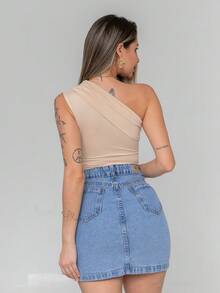 Women's Elegant Asymmetrical One-Shoulder Tank Top Bodysuit - 米色 - 查看 9