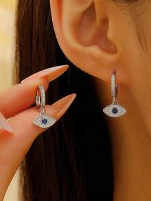 1 Pair Elegant Copper Zirconia Stone Devil's Eye Stud Earrings, Women's Earrings, Suitable For Daily, Party, Holiday Wear, Women's Jewelry