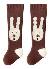 1 paire de chaussettes hautes épaisses de lapin dessin animé pour enfants, convenant pour le port quotidien, automne/hiver - Multicolore - Voir 11