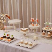 8-Piece Dessert Table Display Set: Romantic Golden Round Cake Stand & Cupcake Tower For Birthday Parties, Weddings & Baby Showers, Gold/Cream White,Christmas Decorations For Home,Christmas Decor,Funny Gifts - 奶油白 - 查看 3