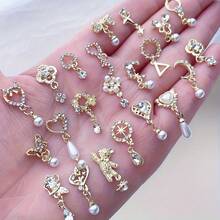 10 Pieces Luxury Tassel Rhinestone Nail Art Accessories - Heart Bow, Butterfly, Pentagram, Snake Shape, And Embracing Hearts 3D Alloy Gems, Suitable For DIY Nail Decoration, Nail Supplies,  Gifts - 金色 - 查看 2
