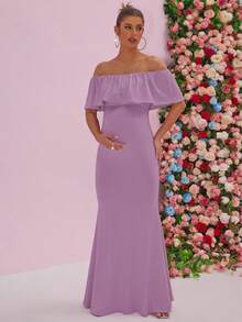 Joyfunear Off-Shoulder Sexy Bodycon Maternity Dress - Lilac Purple - View 5