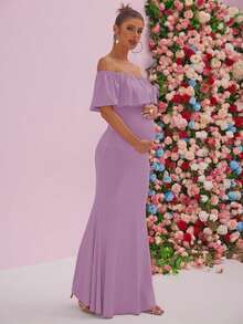 Joyfunear Off-Shoulder Sexy Bodycon Maternity Dress - Lilac Purple - View 4