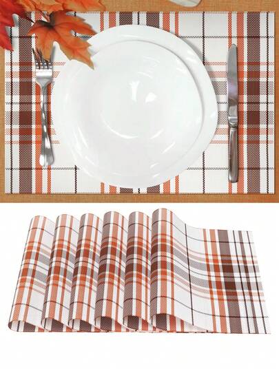 4pcs Checkered Placemats, Square PVC Placemats, Heat Insulation Pads, Bowl MATS, Home Nordic Table MATS, Western Placemats, Plate MATS And Coasters, Suitable For Autumn, Picnics, Barbecues, Outdoor Activities, Christmas, Thanksgiving, Easter, Eid Al-Adha, Mother's Day