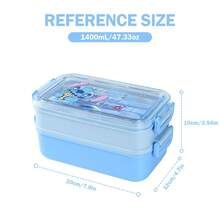 Miniso Stitch Gourmet Party 1400mL Double-Decker Lunch Box - Material, Adorable Stitch Print, Portable Lunch Container For Office Workers And Students(1 PC) - Multicolor - View 11