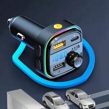 YITUMU 无线车载 FM 发射器 Type-C 双 USB 氛围播放器 MP3 车载充电器 彩色氛围灯 手机免提车载配件