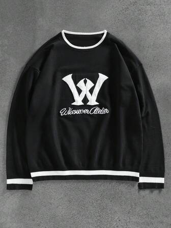 WAIT HIM Jersey casual de cuello redondo de manga larga con estampado de letras y rayas para hombre, otoño/invierno