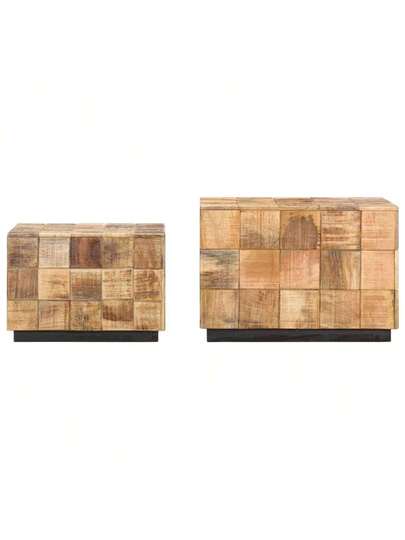 VidaXL Coffee Tables Pcs Block Rough Mango Wood view 4