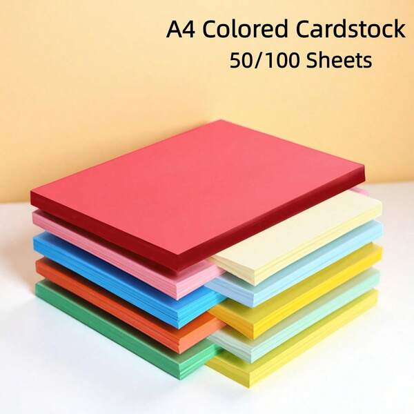 50/100pcs A4 Colored Cardstock, Thick Colored Cardboard, Multi-Color Mixed Handmade Cardstock