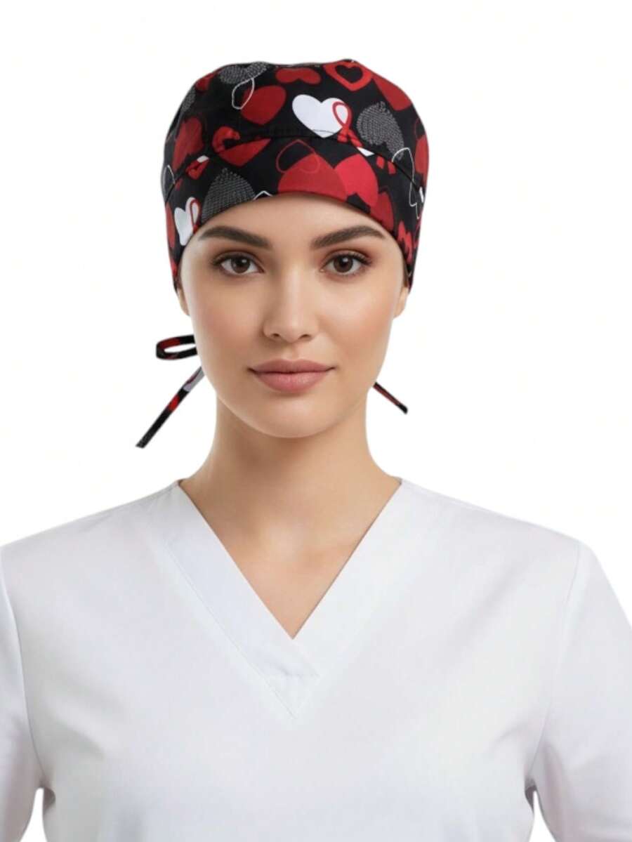 SOULMATE Printed Surgical Medical Cap For Women - Red Hearts - View 1