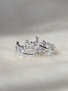 1 对青少年优雅叶子方晶锆石环形耳环，适合女孩礼物，适合日常装饰，适合派对珠宝生日礼物