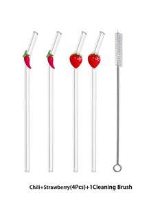 1/2/4Pcs Reusable Glass Straws With Red Strawberry/Chili Charms, Cute Bent And Clear Glass Drinking Straw With Cleaning Brush, For Kitchen Accessories, Water Cup,Cold Drinks, Milk Tea, Coffee, Juice, Smoothies, Kitchens, Restaurants, Cocktail Parties, Back-To-School, Gifts For Girlfriends/Boyfriends, Parents, Friends, Holiday Supplies.New Year, Valentine's Day. - Style 1 - View 12
