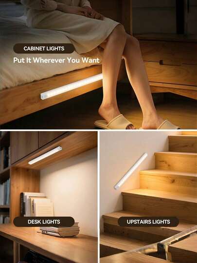50cm /10cm/20cm/30cm/ Usb Wit Led Verlichting Strip Motion Sensor Perfect Cabinet, Wardrobe Hallway, Wireless Under Cabinet Lighting, Rechargeable Magnetic Night Lamp Hallway Kitchen Shelf Ho Room ation view 2