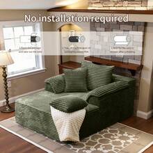 48.4" Oversized Cloud Chaise Lounge Chair For Adults, Plush Corduroy Sofa Bed With 3 Throw Pillows & Armrests, Multi-Functional Lounger Sleeper For Living Room, Bedroom & Apartment, No Assembly Required - 綠色 - 查看 3