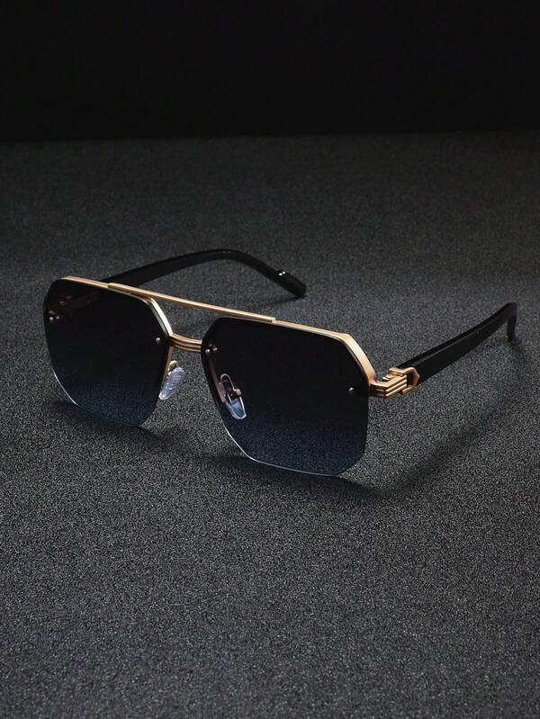 1pc New Squared Double-Bridge Men's Glasses, Lightweight Luxury Fashion Black Retro Glasses, Suitable As Outdoor Decor And Party Accessories